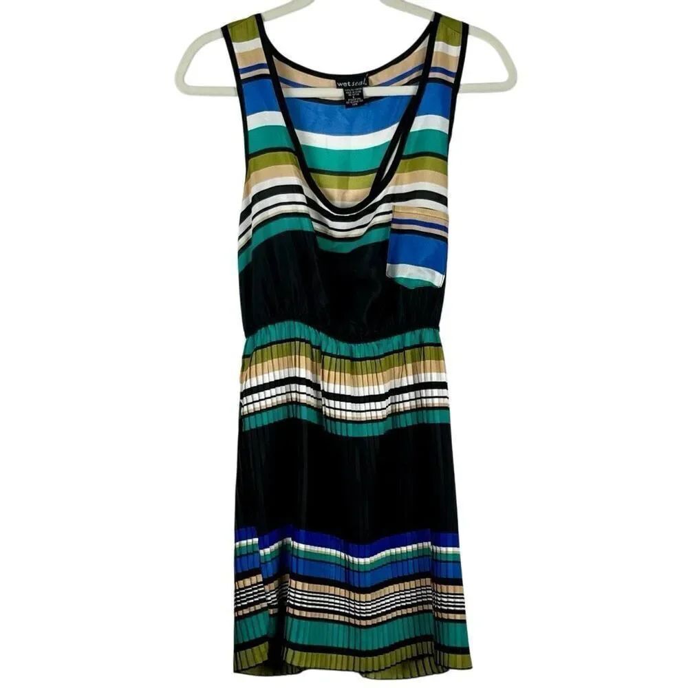Wet Seal Striped Scoopneck Racerback Sleeveless pleated Skirt Dress Large